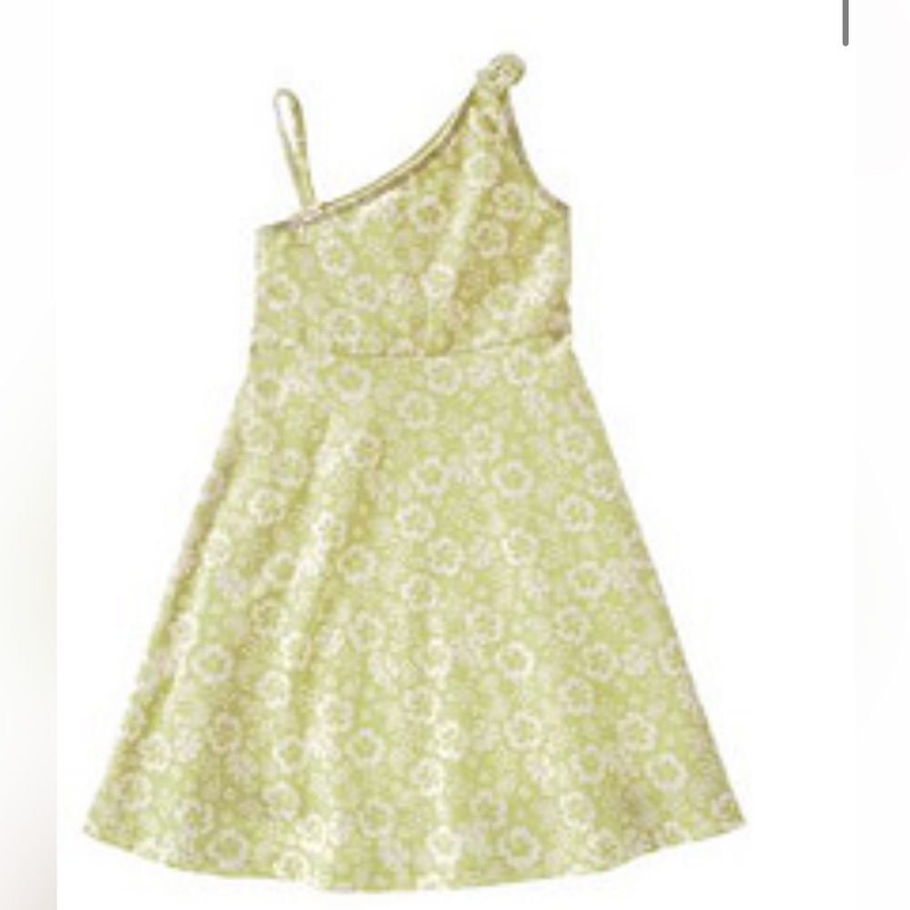 Gymboree Beach Shack Green Hibiscus Floral One Shoulder Dress size 9 small spots